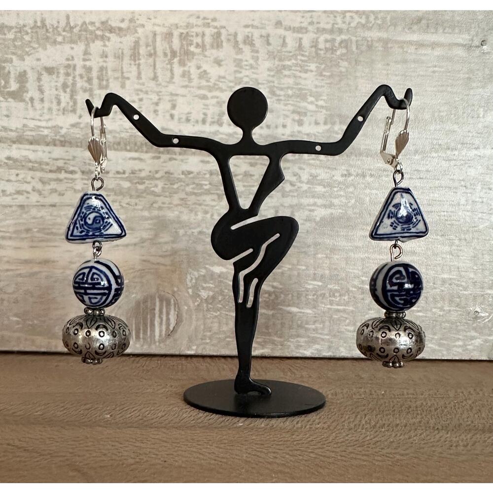 Chinoiserie Drop Earrings | Blue White Porcelain, Vintage Style